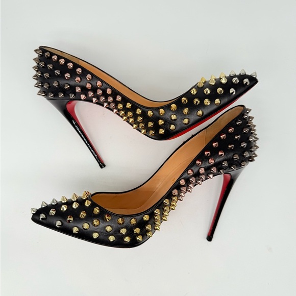Christian Louboutin Black Leather Pigalle Ombre Spike 100mm pumps EU 37.5 - Picture 4 of 9